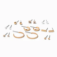 Gold-tone Embellished & Textured Earrings Set - 9 Pack