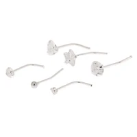 22G Sterling Silver Cubic Zirconia Mixed Nose Studs - 6 Pack