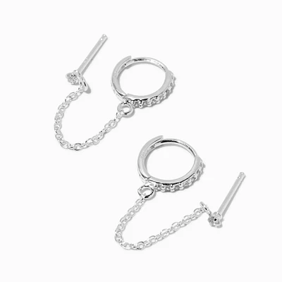 C LUXE by Claire's Sterling Silver Cubic Zirconia Hoop Connector Chain Stud Earrings