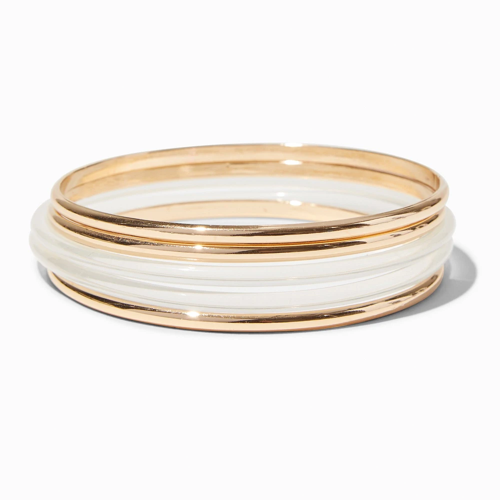 Gold-tone & Clear Resin Bangle Bracelets - 5 Pack