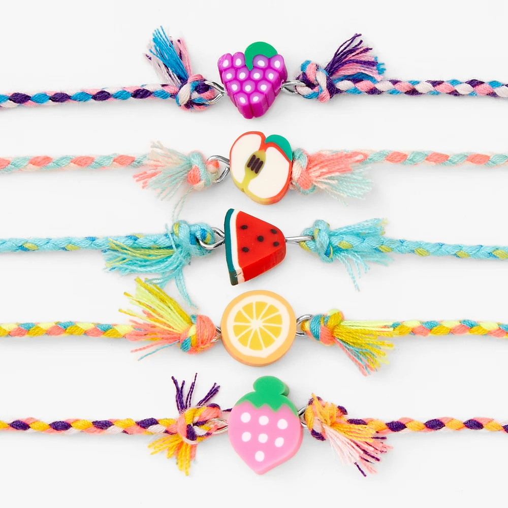 Mixed Fruit Adjustable Woven Bracelets - 5 Pack
