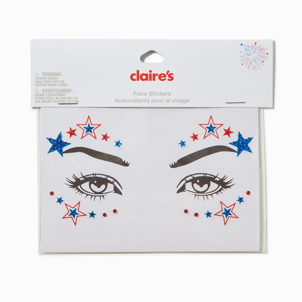 Stars & Stripes Gemstones Face Stickers