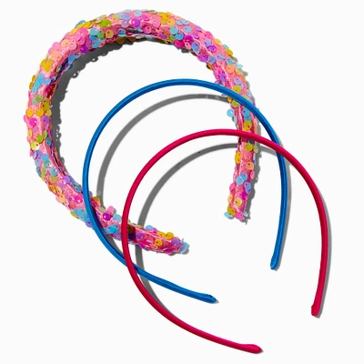 Claire's Club Flat Sequin & Solid Headbands - 3 Pack