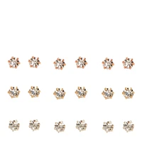 Mixed Metal 3mm Crystal Stud Earrings - 9 Pack