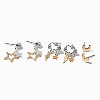 Mixed Metal Celestial Earring Set - 3 Pack