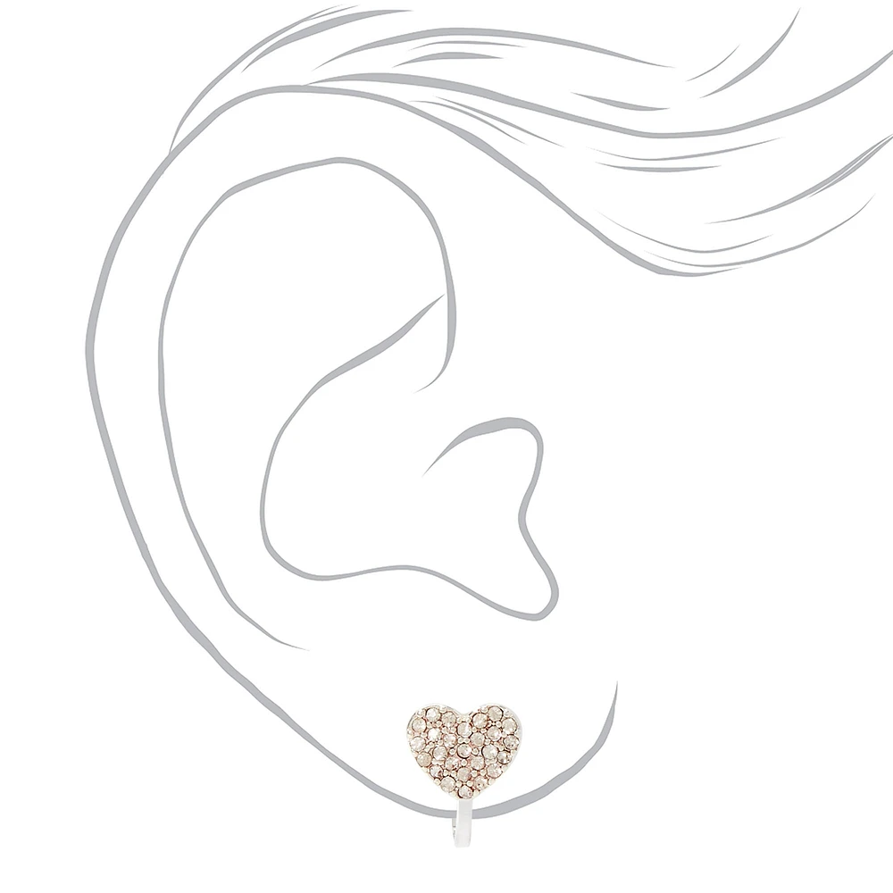 Silver-tone Crystal Heart Clip-On Earrings