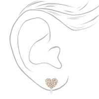 Silver-tone Crystal Heart Clip-On Earrings