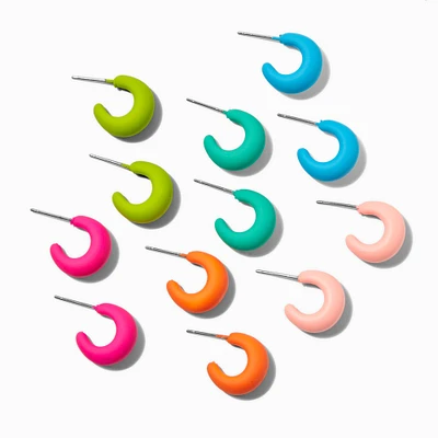 Matte Rainbow Mini Hoop Earrings - 6 Pack