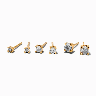 C LUXE by Claire's 18kt Gold Plated Cubic Zirconia 2mm, 3mm, & 4mm Round Stud Earrings - 3 Pack
