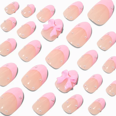 Pink 3D Bow Stiletto Press On Vegan Faux Nail Set - 24 Pack