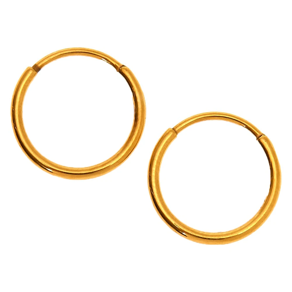 Gold-tone Titanium 10mm Sleek Hoop Earrings