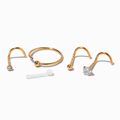 20G Gold-tone Stainless Steel Mixed Nose Studs & Hoop - 6 Pack