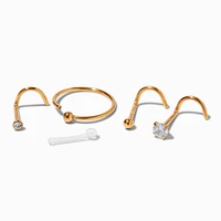 20G Gold-tone Stainless Steel Mixed Nose Studs & Hoop - 6 Pack
