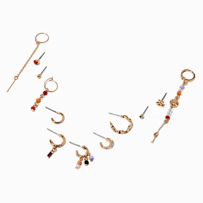 Orange Tropical Vibe Gold-tone Earring Stackables Set - 12 Pack