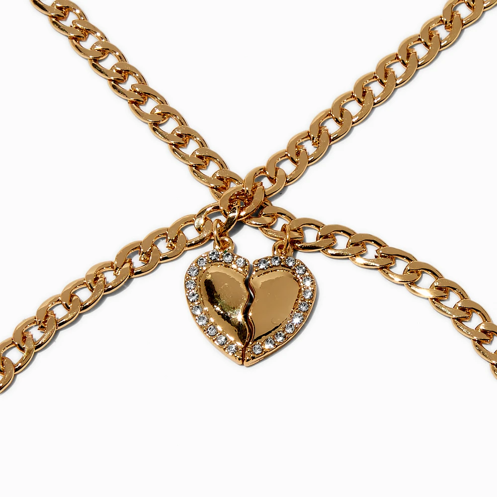 Gold-tone Curb Chain Heart Charm Bracelets - 2 Pack 