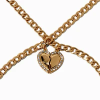 Gold-tone Curb Chain Heart Charm Bracelets - 2 Pack 