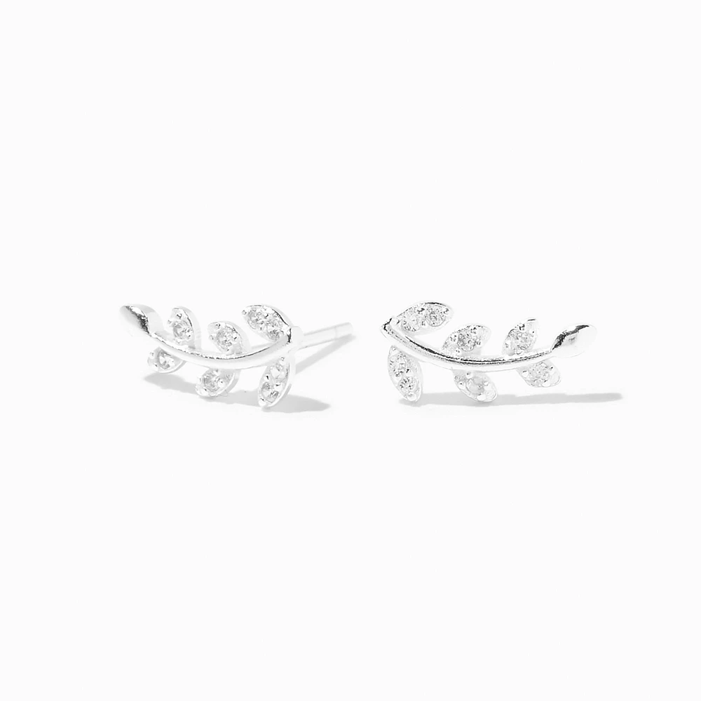 C LUXE by Claire's Sterling Silver Cubic Zirconia Wispy Leaf Stud Earrings