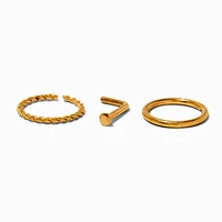 18G 18k Gold Plated Titanium 18G Nose Stud & Mixed Hoops - 3 Pack