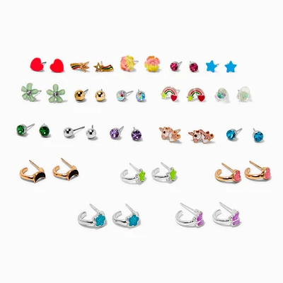 Mixed Metal Neon Stud & Hoops Earrings - 20 Pack 