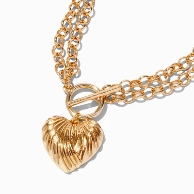 Gold-tone Chunky Heart Pendant Multi-Strand Necklace 