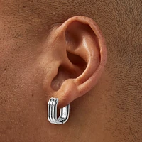 Silver-tone Stainless Steel Textured U-Shape Hoop Earrings