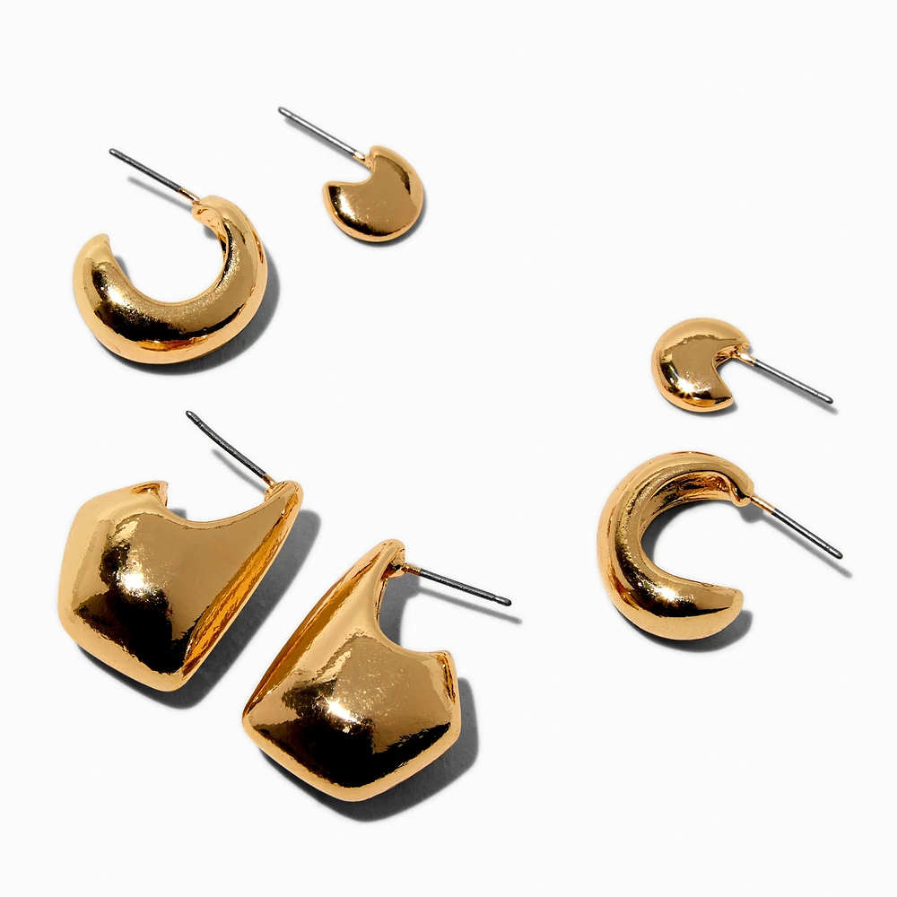 Gold-tone Thick Stackable Hoop Earrings - 3 Pack