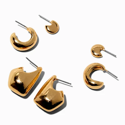 Gold-tone Thick Stackable Hoop Earrings - 3 Pack