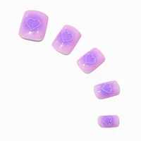 Purple Radiating Hearts Medium Square Vegan Faux Nail Set - 24 Pack
