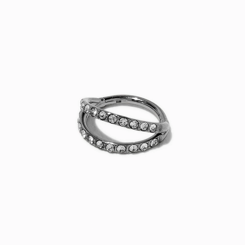 18G Silver-tone Titanium Crystal Double Row Nose Ring