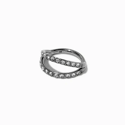 18G Silver-tone Titanium Crystal Double Row Nose Ring