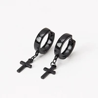 Black Cross 15mm Huggie Hoop Earrings