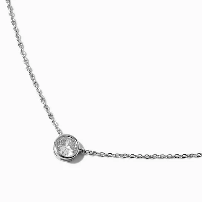 Silver-tone Cubic Zirconia Round Pendant Necklace