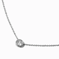 Silver-tone Cubic Zirconia Round Pendant Necklace