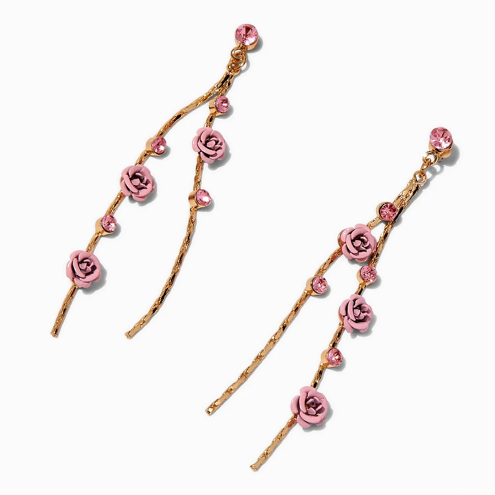 Pink Carved Roses Vine 3" Drop Earrings