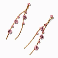 Pink Carved Roses Vine 3" Drop Earrings