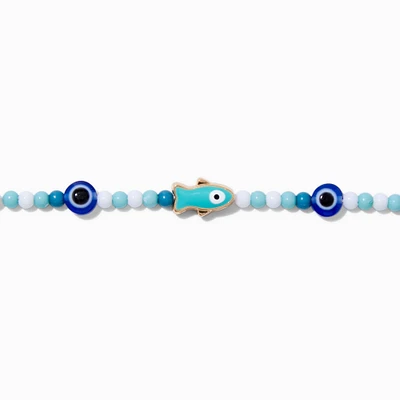 Blue Beaded Fish Choker Necklace