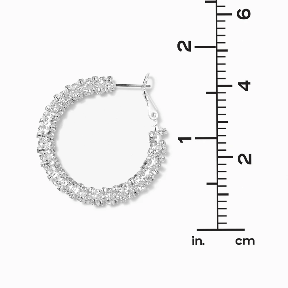 Silver-tone Crystal 30mm Hoop Earrings