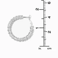 Silver-tone Crystal 30mm Hoop Earrings