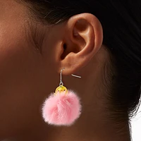 Yellow Chick Pink Pom Pom 1.5" Drop Earrings