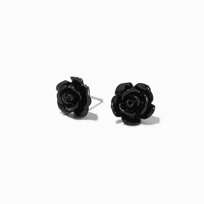 Black Carved Rose Stud Earrings