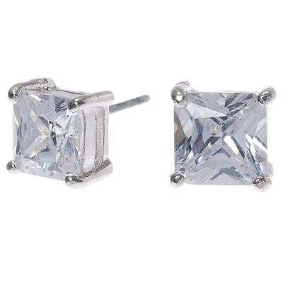 Silver-tone Cubic Zirconia 7mm Square Stud Earrings