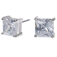 Silver-tone Cubic Zirconia 7mm Square Stud Earrings