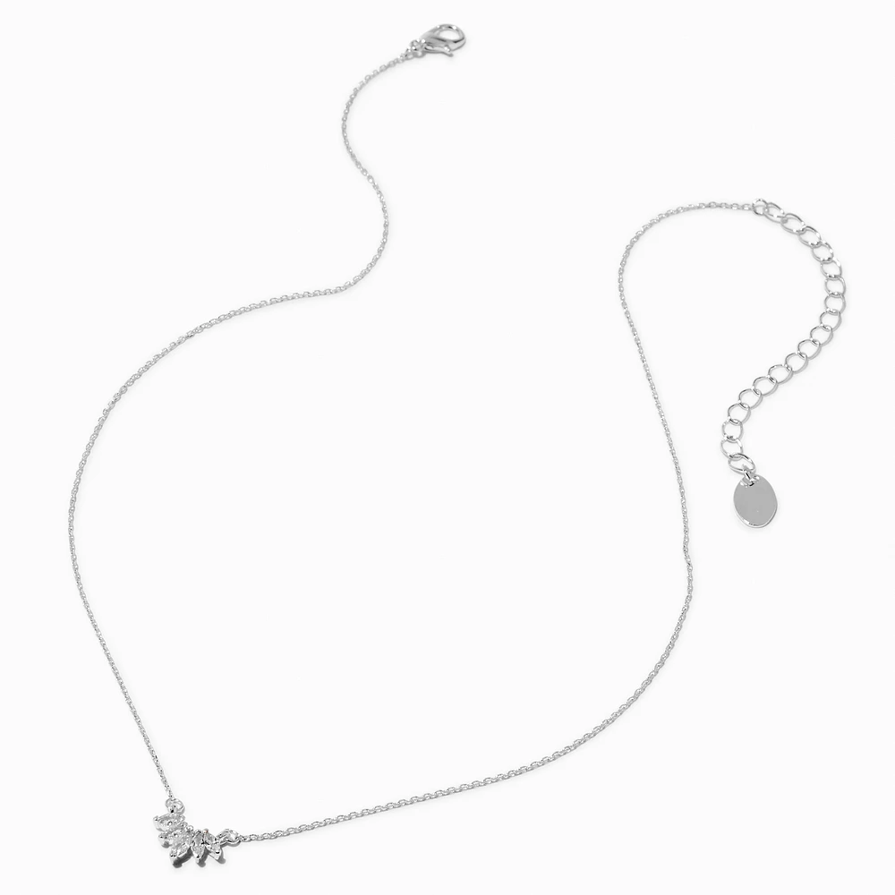 Silver-tone Cubic Zirconia Leaf Arch Pendant Necklace