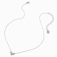 Silver-tone Cubic Zirconia Leaf Arch Pendant Necklace