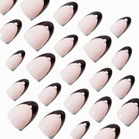 Black French Tip Short Almond Vegan Faux Nail Set - 24 Pack