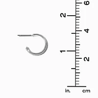 Silver-tone Glitter Hoop Earring Stackables Set - 3 Pack