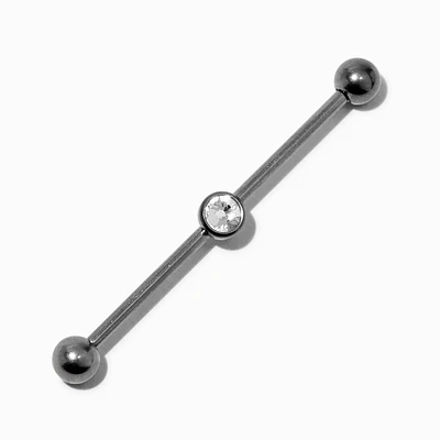 Silver-tone Titanium Crystal 14G Industrial Bar 