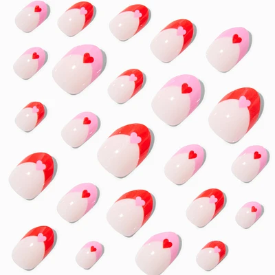 Heart Heart French Tip Stiletto Press On Faux Nail Set - 24 Pack