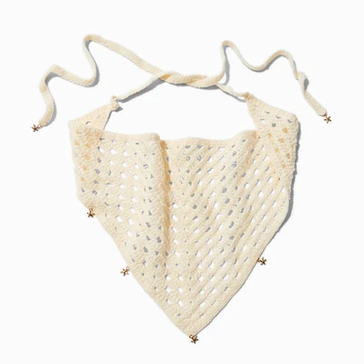 Gold-tone Starfish Charms Cream Crochet Headscarf