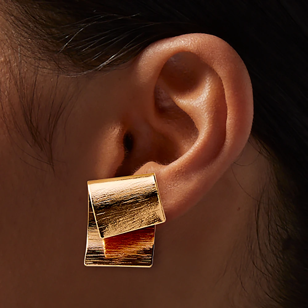 Gold-tone Fold Over Square Clip-On Earrings 